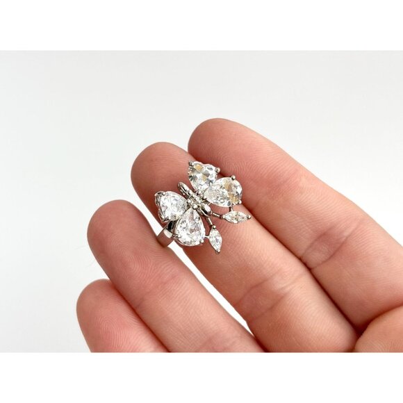 Butterfly Figural CZ Gemstone Cocktail 925 Sterling Silver Vintage Ring - sz 7 - Picture 7 of 16